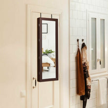 Load image into Gallery viewer, Lockable Wall Mount Mirrored Jewelry Cabinet with LED Lights-Brown