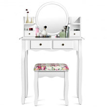 Load image into Gallery viewer, Makeup Vanity Table Set Girls Dressing Table with Drawers Oval Mirror-White