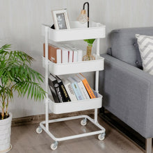 Load image into Gallery viewer, 3-Tier Metal Rolling Storage Cart Mobile Organizer with Adjustable Shelves-White