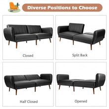 Load image into Gallery viewer, Convertible Futon Sofa Bed PU Adjustable Couch Sleeper with Wood Legs-Black