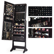 Load image into Gallery viewer, Lockable Mirrored Jewelry Cabinet with Stand and Led Lights-Brown