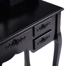Load image into Gallery viewer, Black/White Vanity Makeup Dressing Table w/ Tri Folding Mirror + 7 Drawers-Black