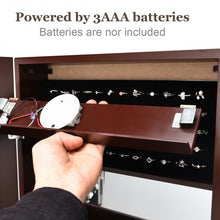 Load image into Gallery viewer, Lockable Wall Door Mounted Mirror Jewelry Cabinet w/LED Lights-Brown