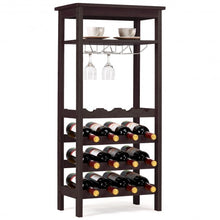 Load image into Gallery viewer, 16 Bottles Bamboo Storage Wine Rack with Glass Hanger-Brown