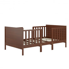 Load image into Gallery viewer, 2-in-1 Convertible Kids Wooden Bedroom Furniture with Guardrails-Brown