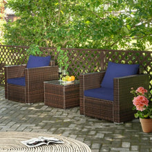 Load image into Gallery viewer, 3 Pcs Patio Conversation Rattan Furniture Set with Cushion-Blue