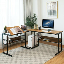 Load image into Gallery viewer, L-Shaped Computer Desk with Tiltable Tabletop-Walnut