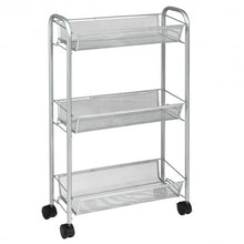 Load image into Gallery viewer, 3-Tier Mesh Rolling Cart Mobile Organizer Stand Utility Cart Trolley-Gray