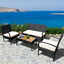 Load image into Gallery viewer, 4 Pcs Patio Rattan Furniture Set Sofa Chair Coffee Table with Cushion-White