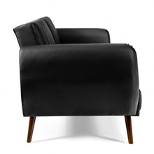 Load image into Gallery viewer, Convertible Futon Sofa Bed PU Adjustable Couch Sleeper with Wood Legs-Black