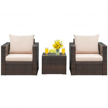Load image into Gallery viewer, 3 Pcs Patio Conversation Rattan Furniture Set with Cushion