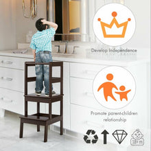 Load image into Gallery viewer, Wooden Kids Kitchen Learning Toddler Tower w/ Safety Rail-Coffee
