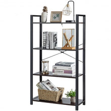 Load image into Gallery viewer, 4-Tier Rustic Bookshelf Industrial Bookcase Diaplay Shelf Storage Rack -Black