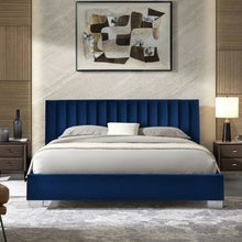 Load image into Gallery viewer, Queen Tufted Upholstered Platform Bedstead Flannel Headboard-Navy