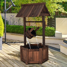 Load image into Gallery viewer, Garden Rustic Wishing Well Wooden Water Fountain with Pump