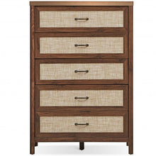 Load image into Gallery viewer, Dresser Rustic Storage Freestanding Wooden Cabinet with 5 Rattan Drawers-Walnut