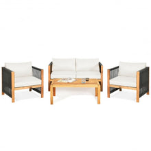 Load image into Gallery viewer, 4 Pcs Acacia Wood Outdoor Patio Furniture Set with Cushions-White