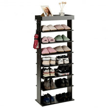 Load image into Gallery viewer, 7-Tier Vertical Design Wooden Shoe Storage Shelf with Hooks-Black