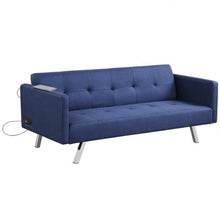 Load image into Gallery viewer, Convertible Futon Sofa Bed Folding Recliner with USB Ports and Power Strip-Blue