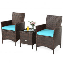 Load image into Gallery viewer, 3Pcs Patio Rattan Furniture Set Cushioned Sofa and Glass Tabletop Deck-Blue