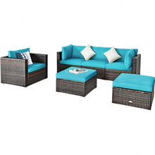 Load image into Gallery viewer, 6 Pcs Patio Rattan Furniture Set with Sectional Cushion-Turquoise