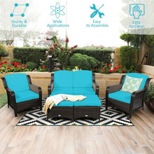 Load image into Gallery viewer, 5 Pieces Patio Rattan Sofa Set with Cushion and Ottoman-Turquoise