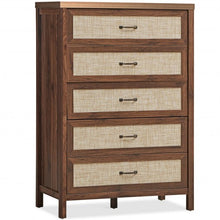 Load image into Gallery viewer, Dresser Rustic Storage Freestanding Wooden Cabinet with 5 Rattan Drawers-Walnut