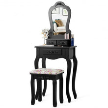 Load image into Gallery viewer, Makeup Dressing Table and Bench 3 Drawers and Cushioned Stool for Girls-Black
