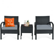 Load image into Gallery viewer, 3 Pieces Outdoor Rattan Patio Conversation Set with Seat Cushions-Gray