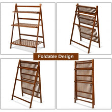 Load image into Gallery viewer, 3 Tier Folding Bamboo Flower Shelf -Brown