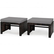 Load image into Gallery viewer, 2 Pieces Cushioned Patio Rattan Ottoman Foot Rest-Gray