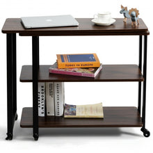 Load image into Gallery viewer, 360° Rotating Sofa Side Table with Storage Shelves and Wheels-Walnut