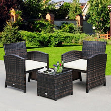 Load image into Gallery viewer, 3 Pieces PE Rattan Wicker Furniture Set with Cushion Sofa Coffee Table for Garden-White