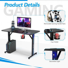 Load image into Gallery viewer, Home Office PC Computer Gaming Desk with LED Lignt and Gaming Handle Rack-Black
