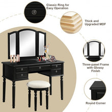Load image into Gallery viewer, Tri-Fold Mirror Table Stool Wooden Vanity Make Up Dressing Set-Black