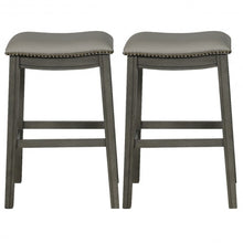 Load image into Gallery viewer, 29" Set of 2 Saddle Nailhead Kitchen Counter Chair-Gray