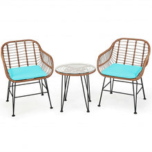 Load image into Gallery viewer, 3 Pcs Patio Rattan Bistro Set with Cushion-Turquoise