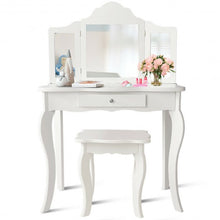 Load image into Gallery viewer, Kids Makeup Dressing Mirror Vanity Table Stool Set