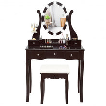 Load image into Gallery viewer, Touch Switch Makeup Dressing Vanity Table Set with 10 Light Bulbs-Coffee