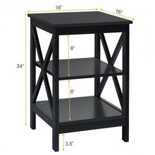 Load image into Gallery viewer, 3-Tier Nightstand End Table with X Design Storage -Black