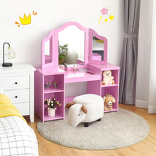Load image into Gallery viewer, Kids Tri Folding Mirror Makeup Dressing Vanity Table Set-Pink