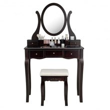 Load image into Gallery viewer, Vanity Set with Removable Makeup Organizer and Comfortable Cushioned Stools-Brown