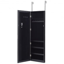 Load image into Gallery viewer, Wall Door Mounted Magnetic Mirrored Jewelry Cabinet-Black