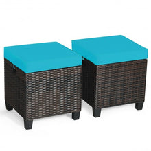 Load image into Gallery viewer, 2PCS Patio Rattan Ottoman Cushioned Seat-Blue