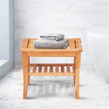 Load image into Gallery viewer, Bathroom Bamboo Shower Chair Bench with Storage Shelf