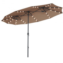 Load image into Gallery viewer, 15 Ft Patio LED Crank Solar Powered 36 Lights Umbrella-Tan