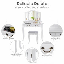 Load image into Gallery viewer, Tri Folding Mirror Makeup Dressing Vanity Set with 4 Drawers-White