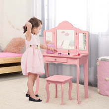 Load image into Gallery viewer, Kids Makeup Dressing Mirror Vanity Table Stool Set-Pink