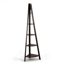 Load image into Gallery viewer, 5 Tier Floor Corner Stand Ladder Shelves Bookshelf-Brown