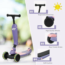 Load image into Gallery viewer, 2 in 1 Kids Kick Scooter with Flash Wheels for Girls Boys from 1.5 to 6 Years Old-Purple